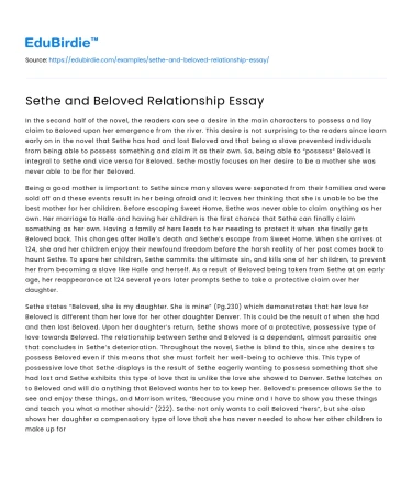 Sethe and Beloved Relationship Essay