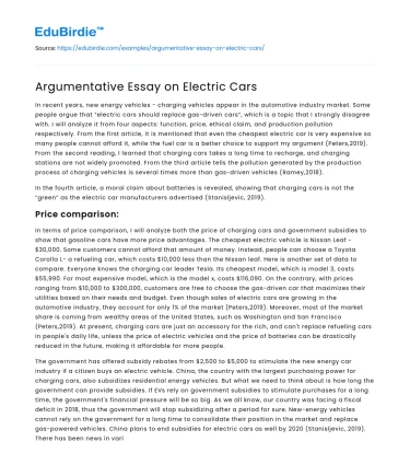 Argumentative Essay on Electric Cars