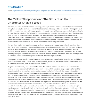 The Yellow Wallpaper’ and ‘The Story of an Hour’: Character Analysis