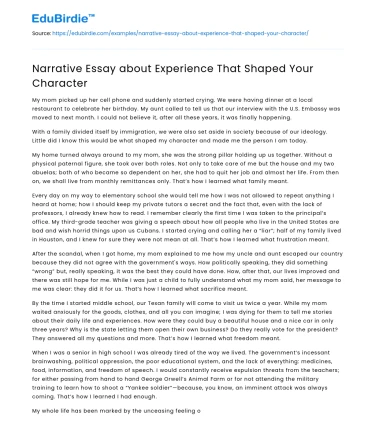 Narrative Essay about Experience That Shaped Your Character