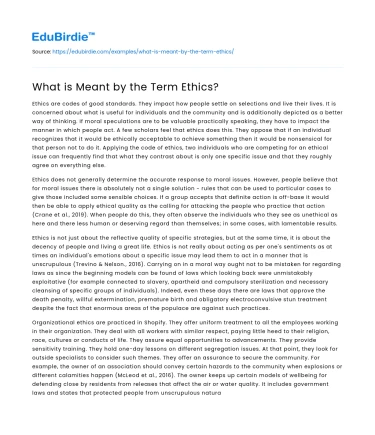 What is Meant by the Term Ethics?