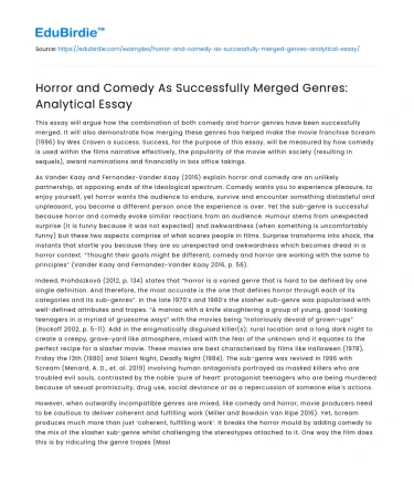Horror and Comedy As Successfully Merged Genres: Analytical Essay