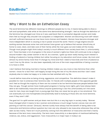 Why I Want to Be an Esthetician Essay