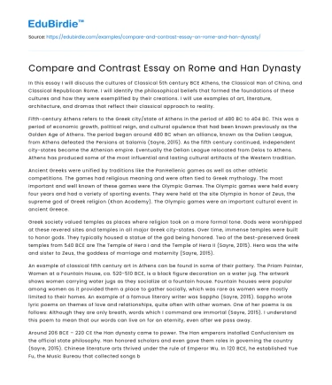 Compare and Contrast Essay on Rome and Han Dynasty