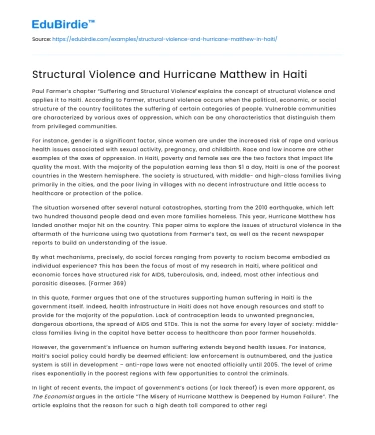 Structural Violence and Hurricane Matthew in Haiti