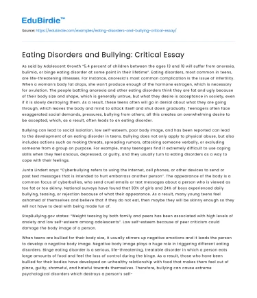Eating Disorders and Bullying: Critical Essay