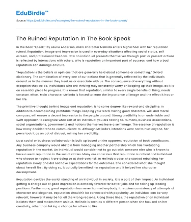 The Ruined Reputation In The Book Speak