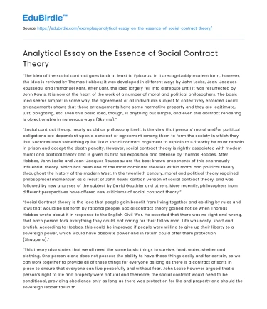 Analytical Essay on the Essence of Social Contract Theory