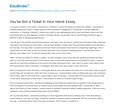 You’ve Got a Ticket in Your Hand: Essay