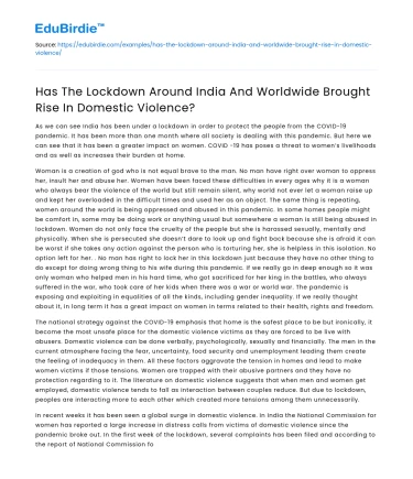 Impact of Lockdowns: Escalation in Domestic Violence