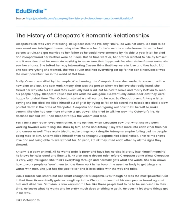 The Romantic Entanglements of Cleopatra: A Historical Analysis