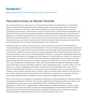 Persuasive Essay on Bipolar Disorder