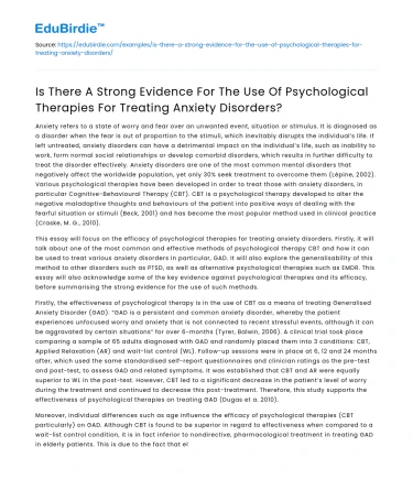 Evidence for Psychological Therapies in Anxiety Disorders