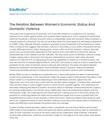 The Relation Between Women’s Economic Status And Domestic Violence