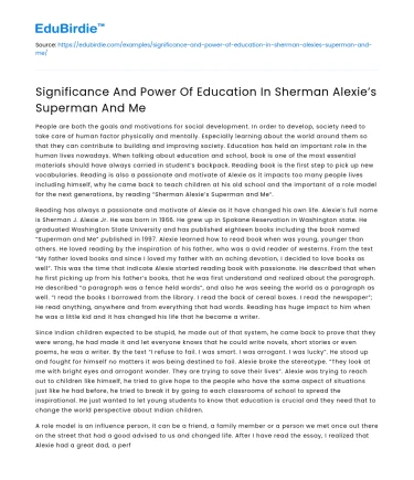 Significance And Power Of Education In Sherman Alexie’s Superman And Me