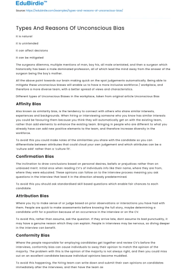 Types And Reasons Of Unconscious Bias
