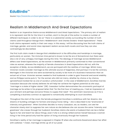 Realism In Middlemarch And Great Expectations
