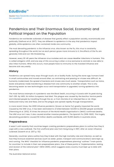 Impact of Pandemics on Society, Economy, and Politics