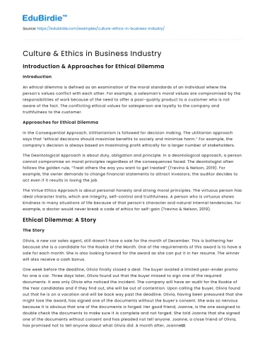 Culture & Ethics in Business Industry