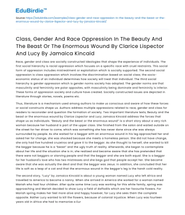 Oppression in Beauty and the Beast, The Enormous Wound, and Lucy