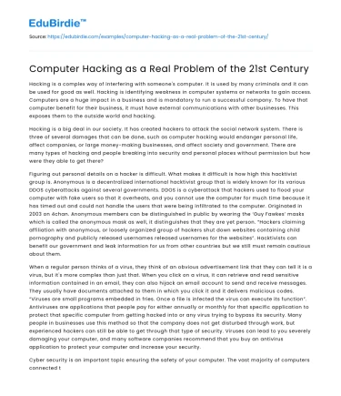 Computer Hacking as a Real Problem of the 21st Century