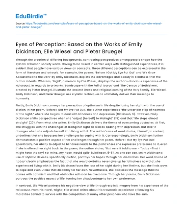 Perception through Dickinson, Wiesel, Bruegel