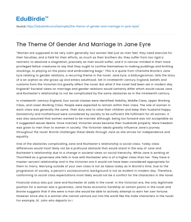 The Theme Of Gender And Marriage In Jane Eyre