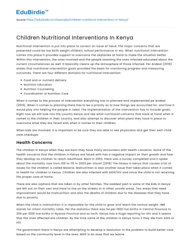 Children Nutritional Interventions In Kenya