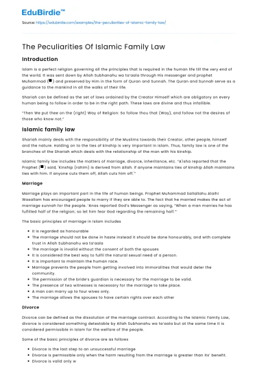 The Peculiarities Of Islamic Family Law