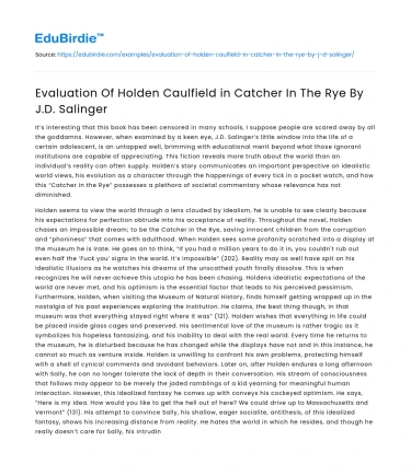 Evaluation Of Holden Caulfield in Catcher In The Rye By J.D. Salinger