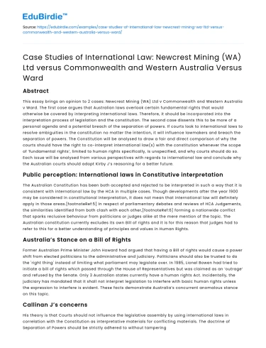 Case Studies of International Law: Newcrest Mining vs Commonwealth