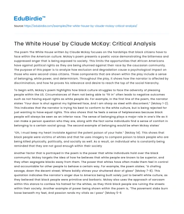 The White House’ by Claude McKay: Critical Analysis