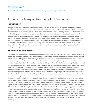 Exploratory Essay on Psychological Outcome