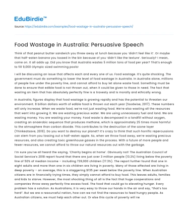 Food Wastage in Australia: Persuasive Speech