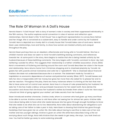 The Role Of Woman In A Doll’s House
