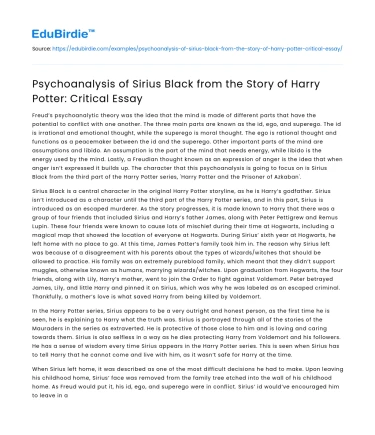 Psychoanalysis of Sirius Black: Harry Potter Critical Essay