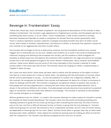 Revenge in ‘Frankenstein’ Essay