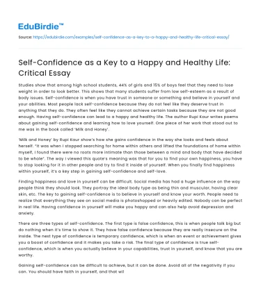 Self-Confidence as a Key to a Happy and Healthy Life: Critical Essay