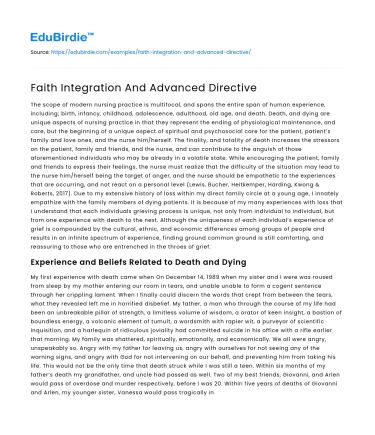 Faith Integration And Advanced Directive