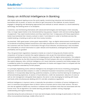 Essay on Artificial Intelligence in Banking