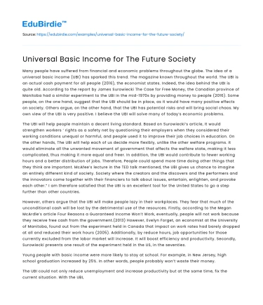 Universal Basic Income for The Future Society