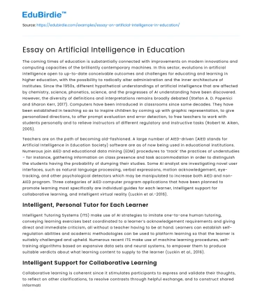 Essay on Artificial Intelligence in Education