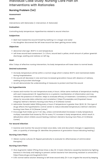 Individual Case Study: Nursing Care Plan on Interventions with Rationales