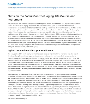 Shifts on the Social Contract, Aging, Life Course and Retirement