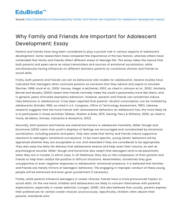 Why Family and Friends Are Important for Adolescent Development: Essay