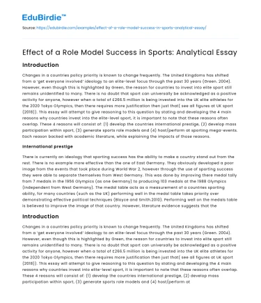 Effect of a Role Model Success in Sports: Analytical Essay