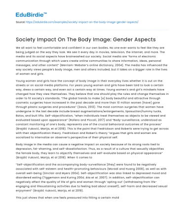 Society Impact On The Body Image: Gender Aspects