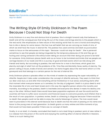 Emily Dickinson’s Writing Style in “Because I Could Not Stop For Death”