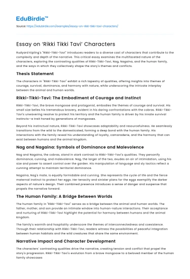 Essay on ‘Rikki Tikki Tavi’ Characters