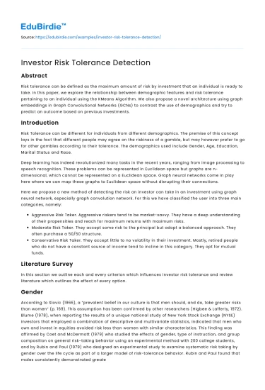 Investor Risk Tolerance Detection